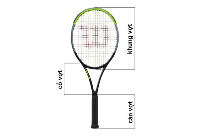 Cấu tạo cơ bản của gậy tennis gồm khung vợt, lưới và tay cầm