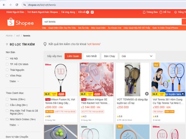 Website thương mại điện tử uy tín mua vợt tennis chính hãng