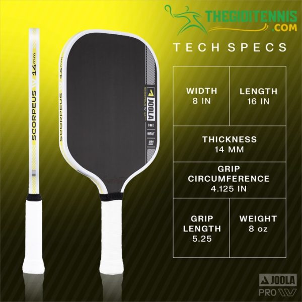 Thông số kỹ thuật chi tiết của vợt Pickleball Joola Anna Bright Scorpeus Pro IV